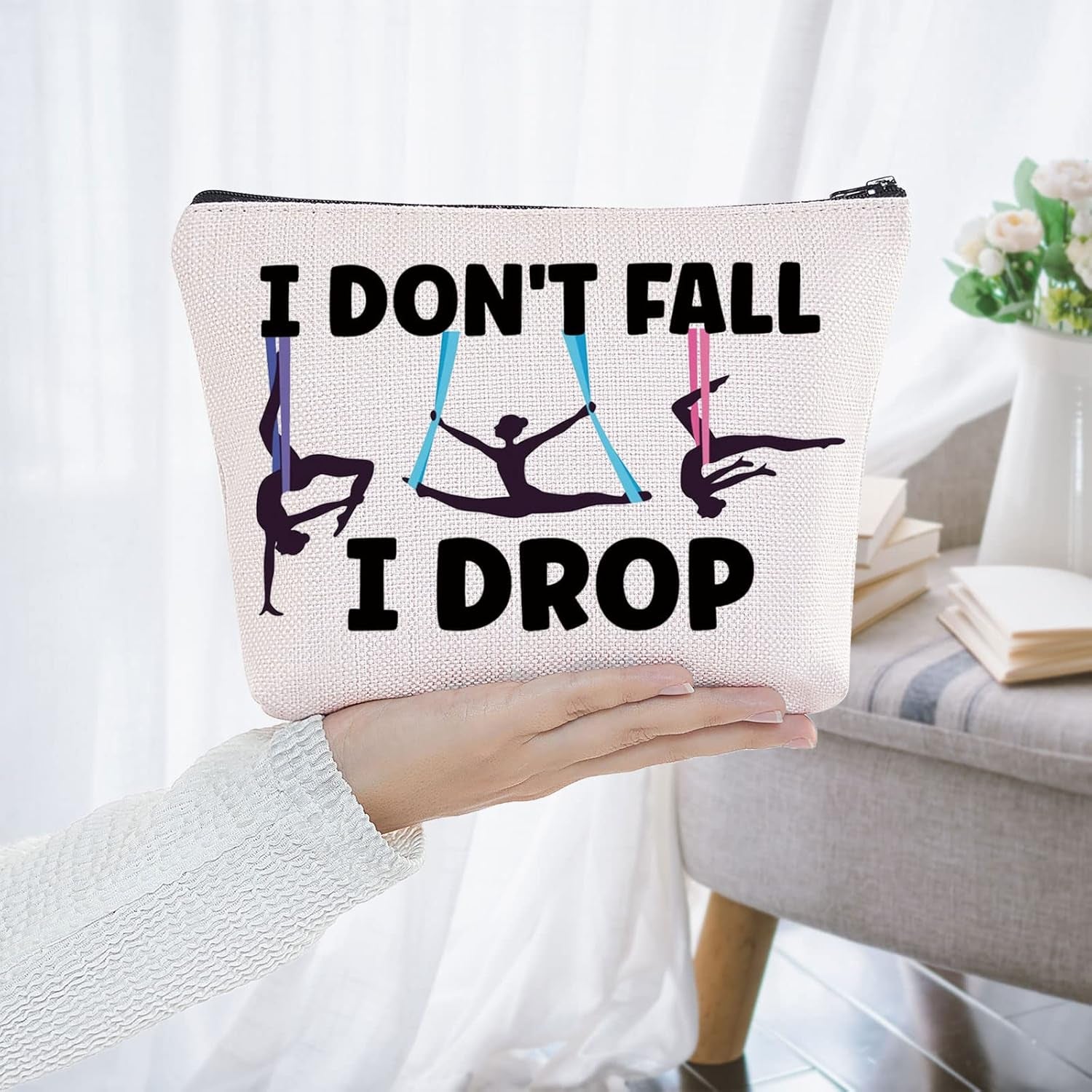 Aerialist Cosmetic Makeup Bag Aerial Yoga Gifts I Don'T Fall I Drop Aerial Dancer Makeup Zipper Pouch Bag Aerial Silk Gifts (I Don'T Fall)